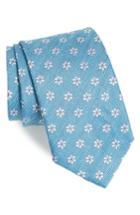 Men's Eton Neat Flower Silk & Linen Tie, Size - Blue