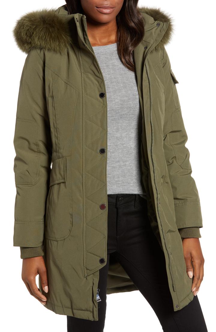 Women's 1 Madison Expedition Down & Feather Genuine Fox Fur Trim Parka - Green