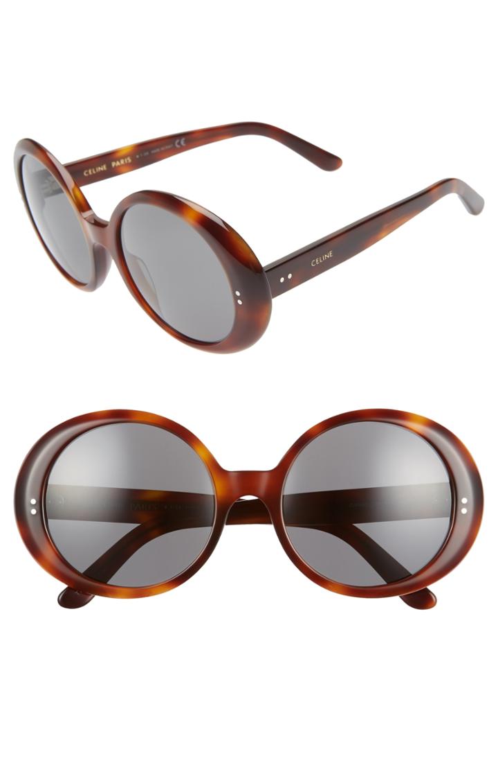 Women's Celine 57mm Round Sunglasses - Blonde Havana/ Smoke