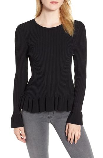 Women's Chelsea28 Lightweight Ruffle Rib Knit Sweater, Size - Black