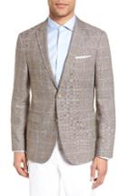 Men's Sand Trim Fit Windowpane Wool & Linen Sport Coat R Eu - Brown