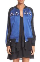 Women's Opening Ceremony Reversible Embroidered Silk Bomber Jacket - Black