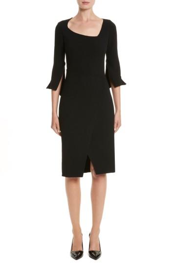 Women's Oscar De La Renta Split Double Face Wool Blend Crepe Dress