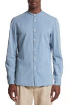 Men's Eidos Napoli Washed Denim Band Collar Shirt, Size - Blue