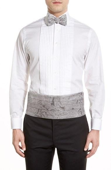 Men's David Donahue Paisley Cummerbund & Silk Bow Tie Set, Size - Metallic