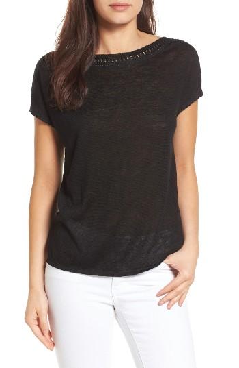 Women's Nic+zoe Crochet Trim Linen Blendtop