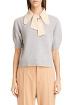 Women's Chloe Wool & Cashmere Sweater With Removable Crepe Tie Collar - Grey