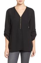 Women's Chaus Zip V-neck Blouse - Grey