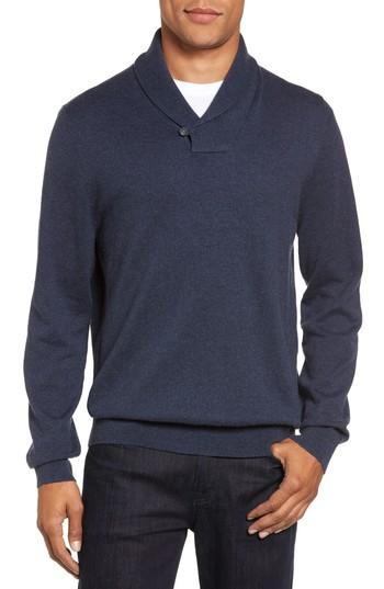 Men's Nordstrom Men's Shop Cotton & Cashmere Shawl Collar Sweater, Size - Green