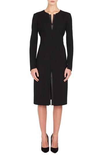 Women's Akris Leather Inset Double Face Wool Blend Dress - Black