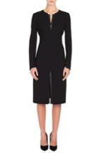 Women's Akris Leather Inset Double Face Wool Blend Dress - Black
