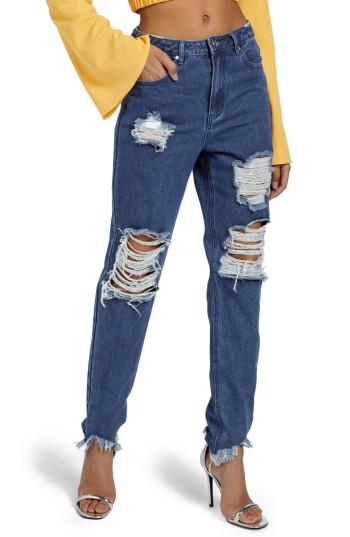Women's Missguided Destroyed Ankle Straight Leg Jeans Us / 6 Uk Tall - Blue