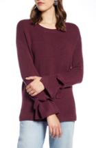 Women's Halogen Tie Sleeve Wool Blend Sweater - Burgundy