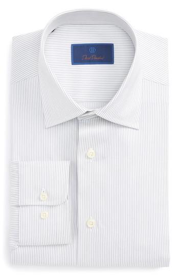 Men's David Donahue Regular Fit Stripe Dress Shirt .5 34/35 - Grey