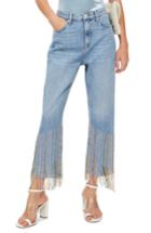 Women's Topshop Beaded Fringe Jeans W X 30l (fits Like 24w) - Blue