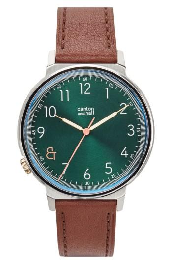 Men's Canton And Hall Davis Slim Leather Strap Watch, 44mm