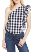 Women's J.crew Maybe One-shoulder Mix Gingham Top - Black