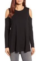 Women's Halogen Stretch Knit Cold Shoulder Top - Black