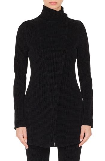 Women's Akris Punto Velvet Houndstooth Biker Jacket - Black