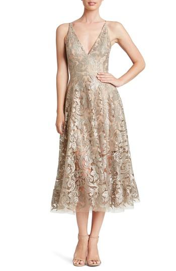 Women's Dress The Population Blair Embellished Fit & Flare Dress - Metallic