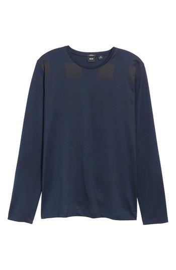 Men's Boss Tenison Slim Fit Ombre Check Long Sleeve T-shirt - Blue