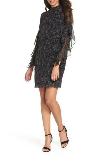 Women's Maggy London Polka Dot Ruffle Sleeve Chiffon Dress - Black