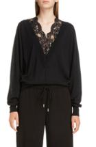 Women's Chloe Plunging Lace Neck Wool & Silk Sweater - Black