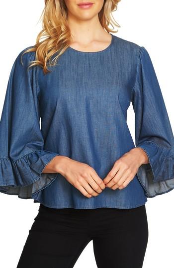 Women's Cece Denim Ruffle Cuff Top - Blue