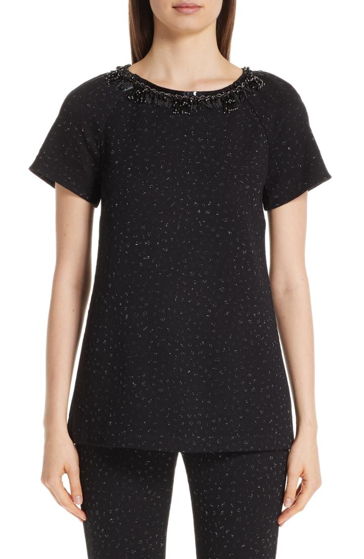 Women's St. John Collection Metallic Jacquard Embellished Top - Black