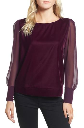 Women's Chelsea28 Sheer Sleeve Velvet Top, Size - Purple