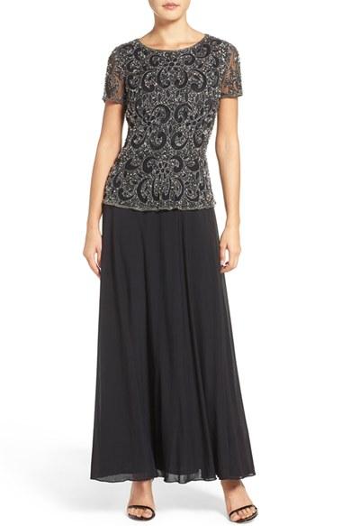 Women's Pisarro Nights Beaded Mock Two-piece Gown - Black