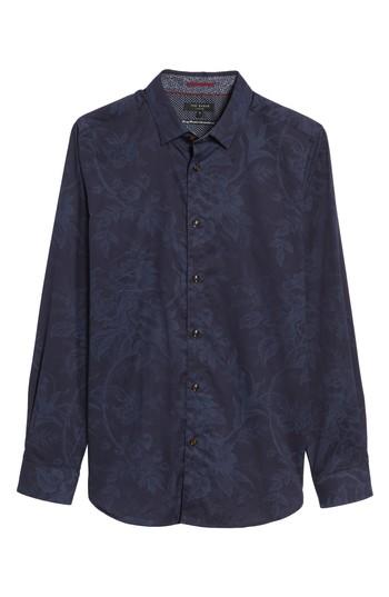 Men's Ted Baker London Modern Slim Fit Floral Print Sport Shirt (l) - Blue