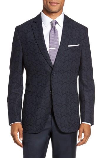 Men's Jkt New York Trim Fit Paisley Wool Blend Sport Coat R - Blue