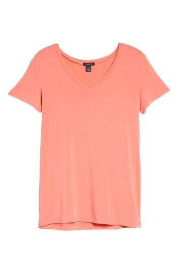 Petite Women's Halogen Modal Jersey V-neck Tee P - Coral