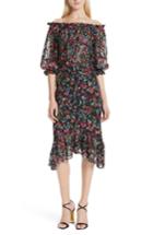 Women's Saloni Grace Floral Embroidered Off The Shoulder Tulle Dress