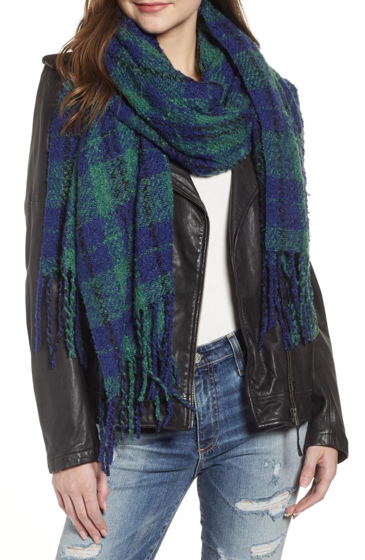 Women's Free People Emerson Plaid Scarf, Size - Blue