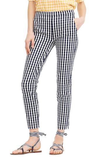 Women's J.crew Martie Gingham Stretch Cotton Pants - Blue
