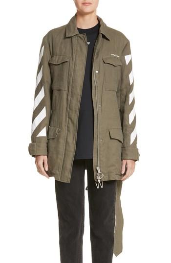 Women's Off-white Diagonal Stripe Field Jacket Us / 36 It - Green