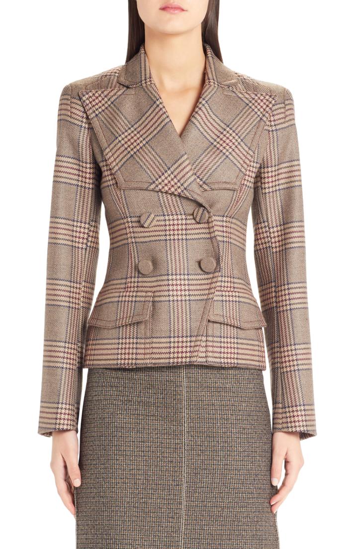 Women's Fendi Checked Double Breasted Wool Jacket