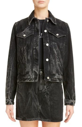 Women's Givenchy Grommet Logo Marble Wash Denim Jacket Us / 40 Fr - Black