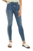 Women's Topshop Moto Jamie Stripe Skinny Jeans W X 30l (fits Like 33-34w) - Blue