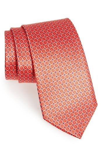 Men's Canali Geometric Floral Print Silk Tie, Size - Orange