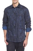 Men's Bugatchi Slim Fit Jacquard Stripe Sport Shirt, Size - Blue