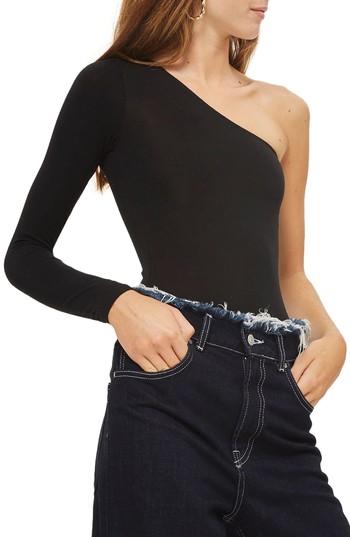 Women's Topshop One-shoulder Bodysuit Us (fits Like 0) - Black