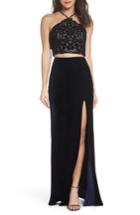 Women's La Femme Two-piece Embroidered Velvet Gown - Blue
