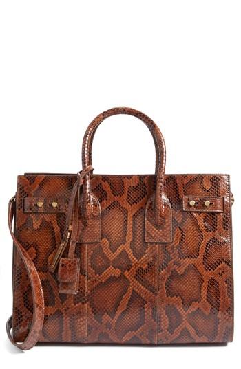 Saint Laurent Small Monogram Soft Vintage Genuine Python Satchel - Brown