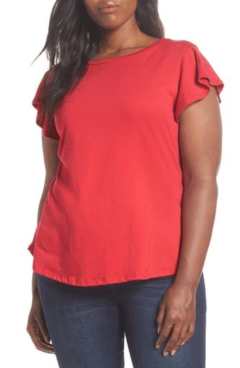 Petite Women's Bobeau Flutter Sleeve Tee P - Red