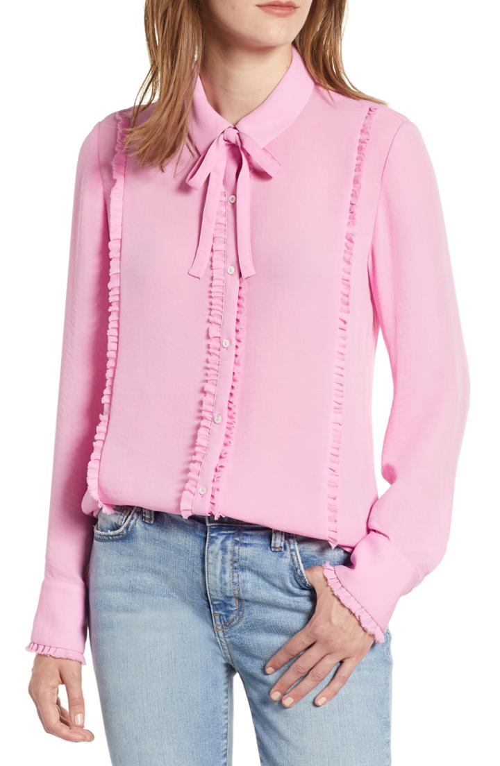 Women's Scotch & Soda Ruffle Trim Tie Neck Top