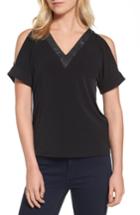 Women's Michael Michael Kors Faux Leather Trim Cold Shoulder Top