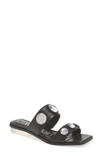 Women's Calvin Klein Kace Crystal Embellished Slide Sandal M - Black